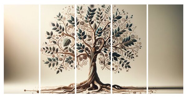 Quadri 5 pezzi – Albero della vita decorativo con ornamenti