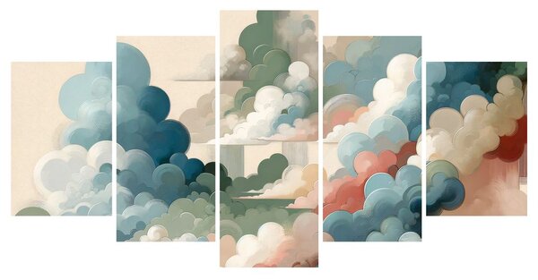Quadri 5 pezzi – Nuvole colorate in sogno astratto
