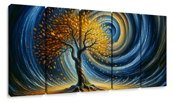 Quadri 5 pezzi – Albero della vita dorato nel vortice della notte