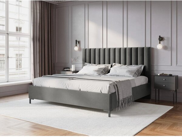 Letto matrimoniale imbottito grigio con contenitore con griglia 180x200 cm Casey - Mazzini Beds
