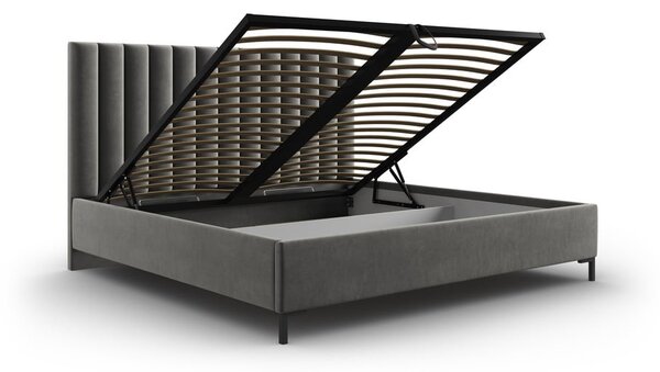 Letto matrimoniale imbottito grigio con contenitore con griglia 180x200 cm Casey - Mazzini Beds