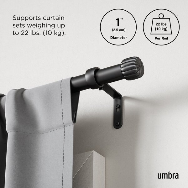 Bastone per tende nero opaco in acciaio regolabile 91 - 168 cm Cleo – Umbra