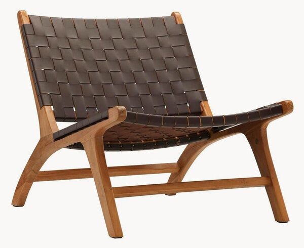 Poltrona lounge in legno di teak ed ecopelle Rike