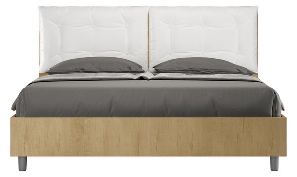 Letto Matrimoniale 160x190 cm Senza Rete Struttura Quercia con Cuscini in Similpelle Egos Annalisa Bianco