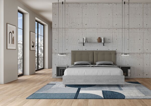 Letto Matrimoniale 160x190 cm Senza Rete Struttura Cemento con Cuscini in Similpelle Egos Annalisa Cappuccino