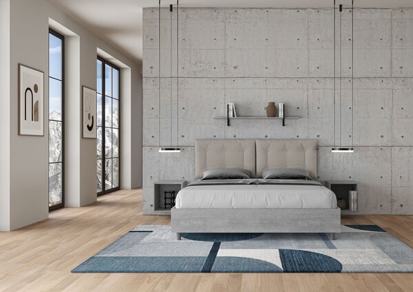 Letto Matrimoniale 160x190 cm Senza Rete Struttura Cemento con Cuscini in Similpelle Egos Annalisa Tortora