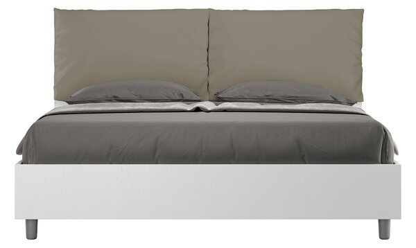 Letto Matrimoniale 160x200 cm Senza Rete Struttura Bianco Frassico con Cuscini in Similpelle Egos Antea Cappuccino
