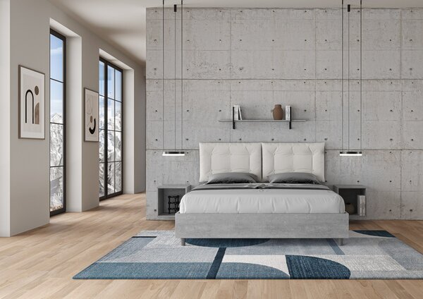 Letto Matrimoniale 160x190 cm Senza Rete Struttura Cemento con Cuscini in Similpelle Egos Annalisa Bianco