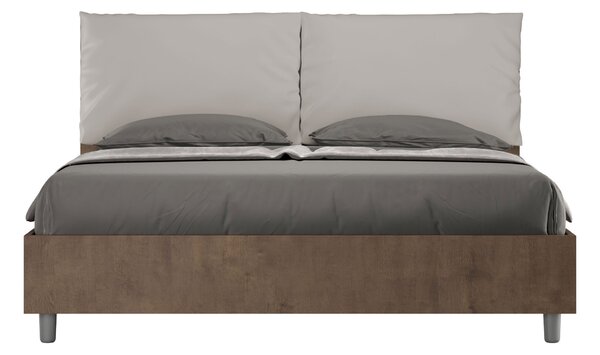 Letto Matrimoniale 160x190 cm Senza Rete Struttura Noce con Cuscini in Similpelle Egos Antea Tortora