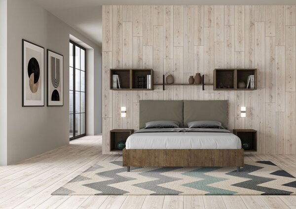 Letto Matrimoniale 160x190 cm Senza Rete Struttura Noce con Cuscini in Similpelle Egos Antea Cappuccino