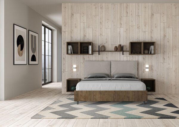 Letto Matrimoniale 160x190 cm Senza Rete Struttura Noce con Cuscini in Similpelle Egos Antea Tortora