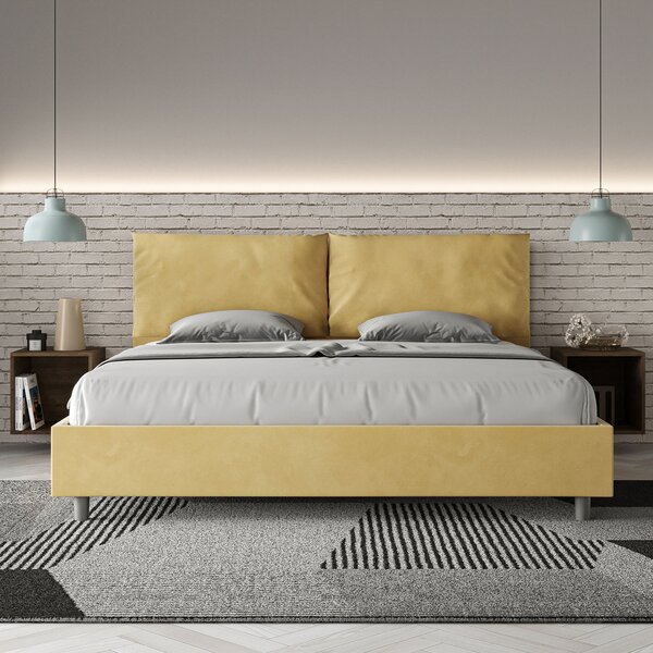 Letto Matrimoniale Queen Size 150x190 cm Senza Rete Imbottito in Microfibra Antea Large Ocra