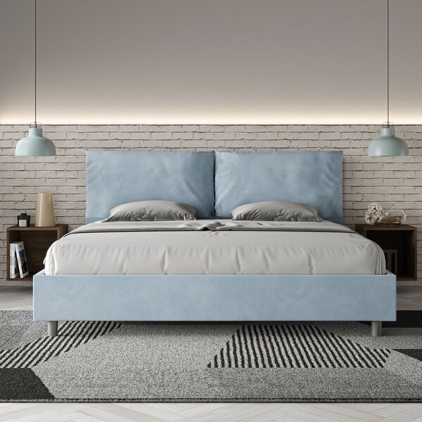 Letto Matrimoniale Queen Size 150x190 cm Senza Rete Imbottito in Microfibra Antea Large Azzurro