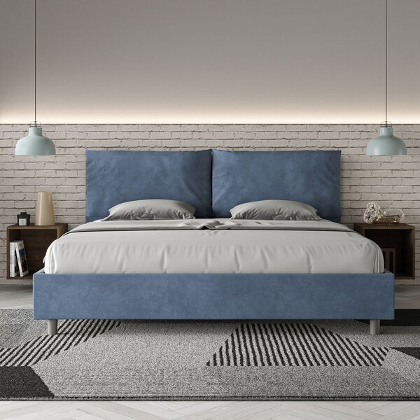 Letto Matrimoniale Queen Size 150x190 cm Senza Rete Imbottito in Microfibra Antea Large Blu