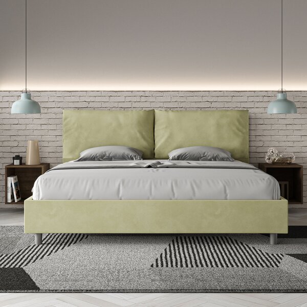 Letto Matrimoniale Queen Size 150x190 cm Senza Rete Imbottito in Microfibra Antea Large Tè Verde