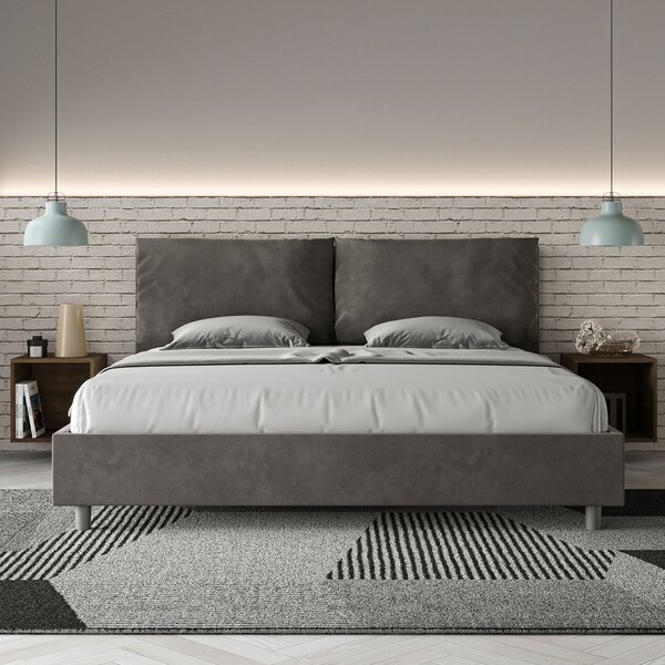 Letto Matrimoniale Queen Size 150x190 cm Senza Rete Imbottito in Microfibra Antea Large Grigio