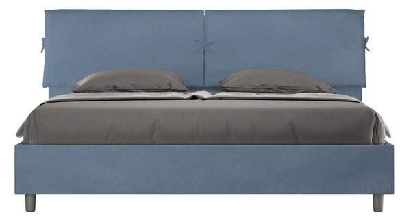 Letto Matrimoniale King Size 180x190 cm Senza Rete Testata con Cuscini Imbottito in Microfibra Mados Blu
