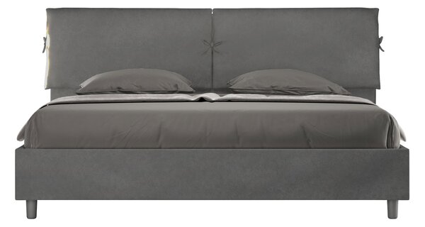 Letto Matrimoniale King Size 180x190 cm Senza Rete Testata con Cuscini Imbottito in Microfibra Mados Grigio
