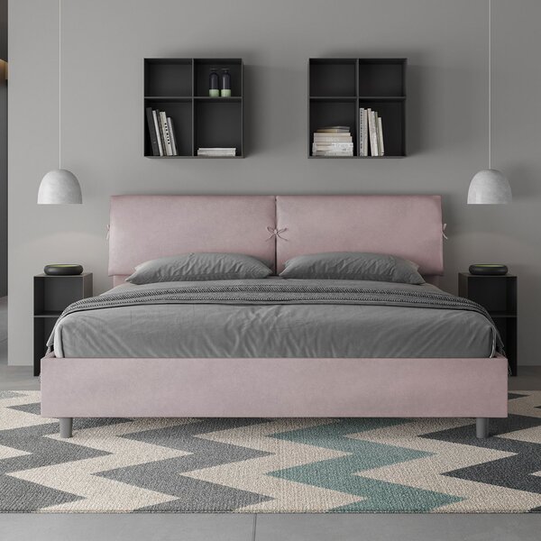 Letto Matrimoniale King Size 180x190 cm Senza Rete Testata con Cuscini Imbottito in Microfibra Mados Glicine