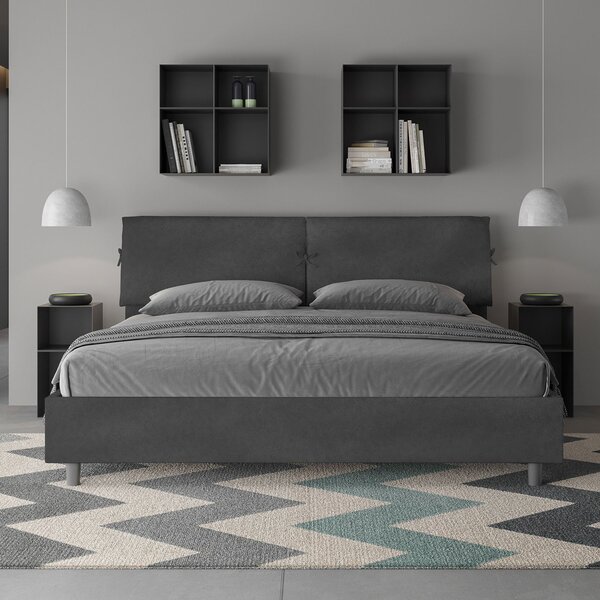 Letto Matrimoniale King Size 180x190 cm Senza Rete Testata con Cuscini Imbottito in Microfibra Mados Grigio