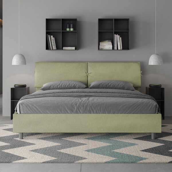 Letto Matrimoniale King Size 180x190 cm Senza Rete Testata con Cuscini Imbottito in Microfibra Mados Tè Verde