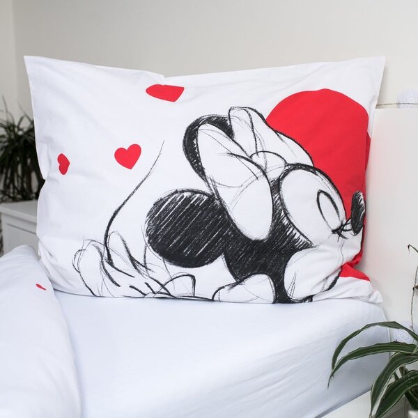 Set copripiumino e federa da bambini rosso/bianco in cotone per letto singolo 140x200 cm Mickey and Minnie "Love" – Jerry Fabrics