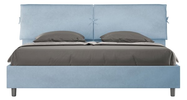 Letto Matrimoniale King Size 180x190 cm Senza Rete Testata con Cuscini Imbottito in Microfibra Mados Azzurro