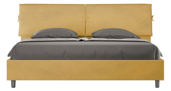 Letto Matrimoniale King Size 180x190 cm Senza Rete Testata con Cuscini Imbottito in Microfibra Mados Ocra