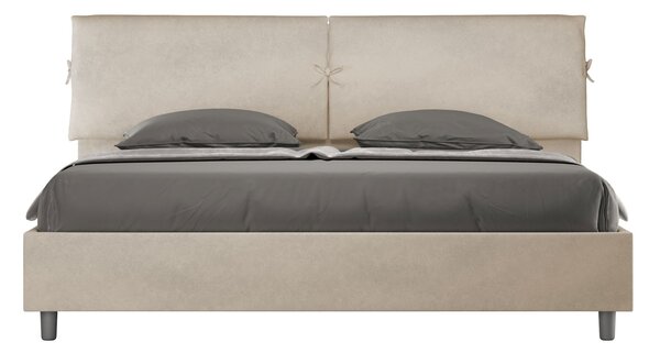Letto Matrimoniale King Size 180x190 cm Senza Rete Testata con Cuscini Imbottito in Microfibra Mados Sabbia