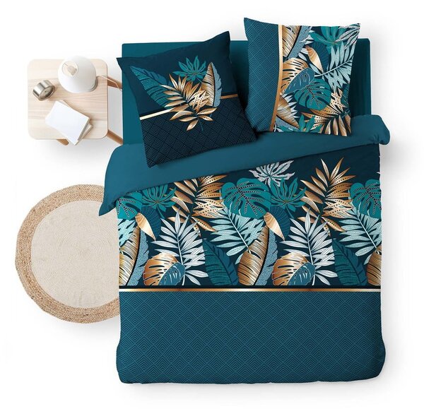 Set copripiumino e federa blu in cotone per letto matrimoniale e per letto esteso 240x220 cm Alianor – douceur d'intérieur