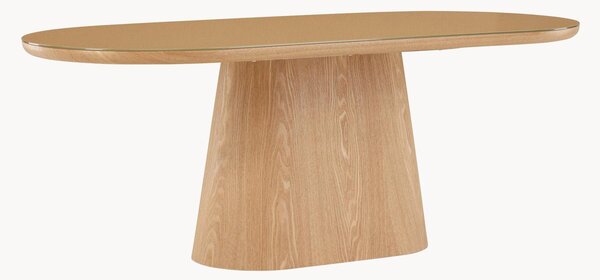 Tavolo ovale effetto legno con piano in vetro Castor, 200 x 90 cm