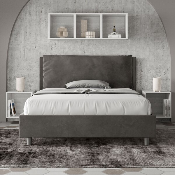 Letto Matrimoniale Francese 140x190 cm Senza Rete Imbottito in Microfibra Antea Large Grigio