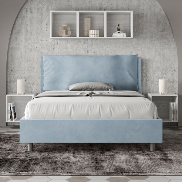 Letto Matrimoniale Francese 140x190 cm Senza Rete Imbottito in Microfibra Antea Large Azzurro