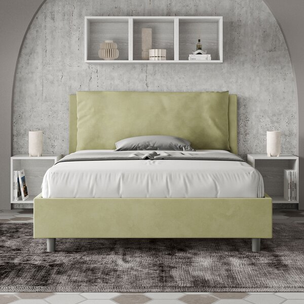 Letto Matrimoniale Francese 140x190 cm Senza Rete Imbottito in Microfibra Antea Large Tè Verde