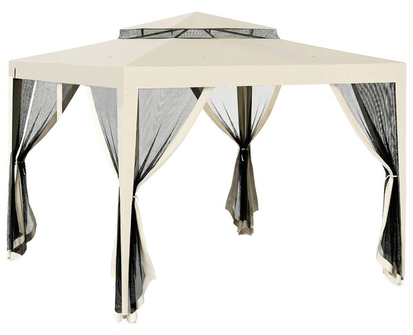 Outsunny Gazebo da Giardino 3x3m con Zanzariera, Doppio Tetto e Telaio in Metallo, Beige