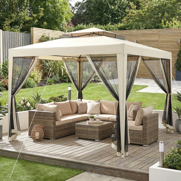 Outsunny Gazebo da Giardino 3x3m con Zanzariera, Doppio Tetto e Telaio in Metallo, Beige