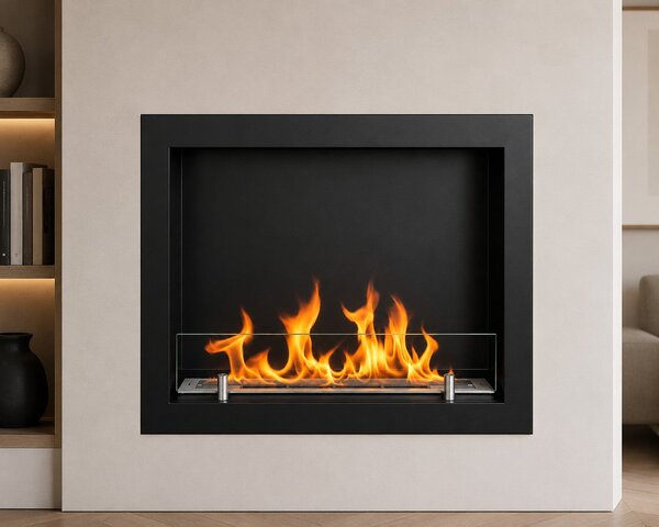 Camino a Bioetanolo da Incasso a Parete Frontale 60x15x55 cm Furore Struttura in Acciaio Nero