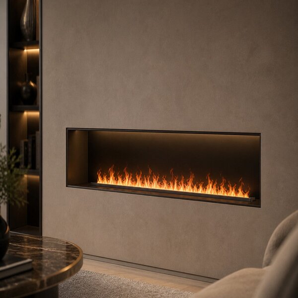 Camino Elettrico a Vapore Acqueo con Fiamme 3D con Bruciatore a Incasso 125x22,7x17,8 cm VAPOR3D125 Telecomando e APP in Acciaio e Alluminio Nero
