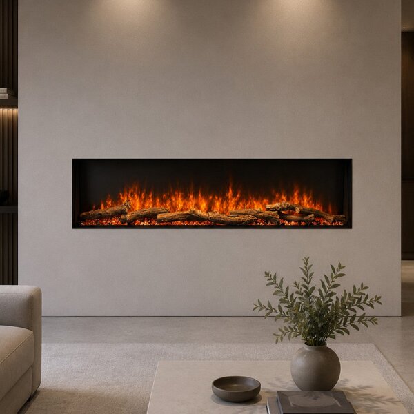 Camino Elettrico da Incasso a Parete Frontale 150x18x46 cm Detroit LED RGB e APP