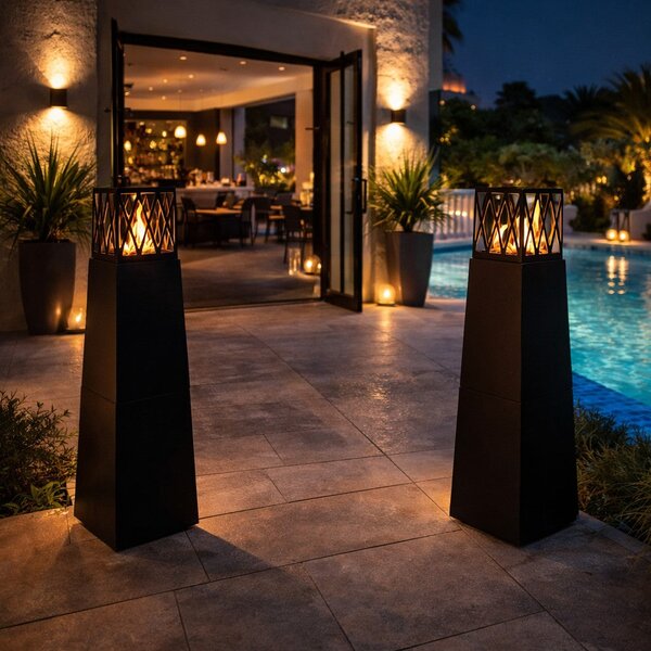 Camino a Bioetanolo da Esterno 40x40x145 cm Vulcano Struttura in Acciaio Nero
