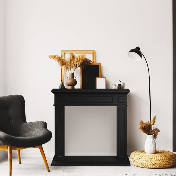 Cornice per Camino 89,5x28x90,5 cm Jefferson Rivestimento in Legno Nero