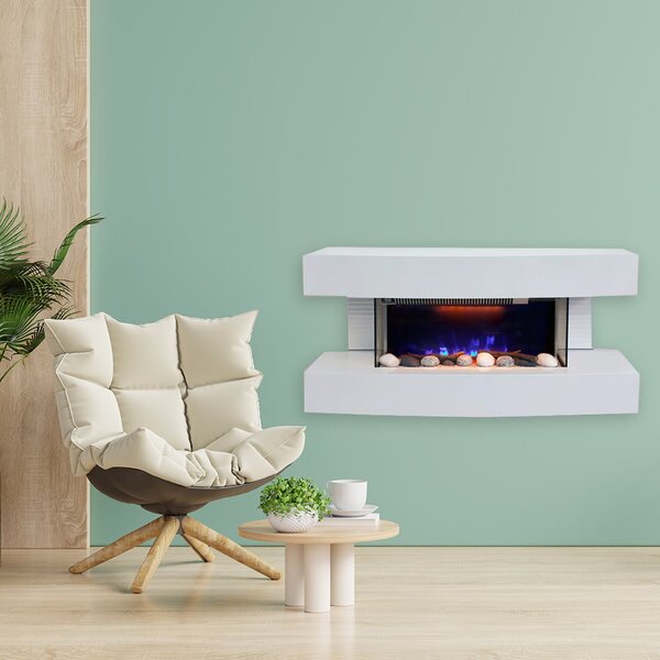 Caminetti moderni Paula piccolo bianco camino elettrico ElectricSun, con effetto sonoro, 10 colori, con l’app, L81xH41x22cm