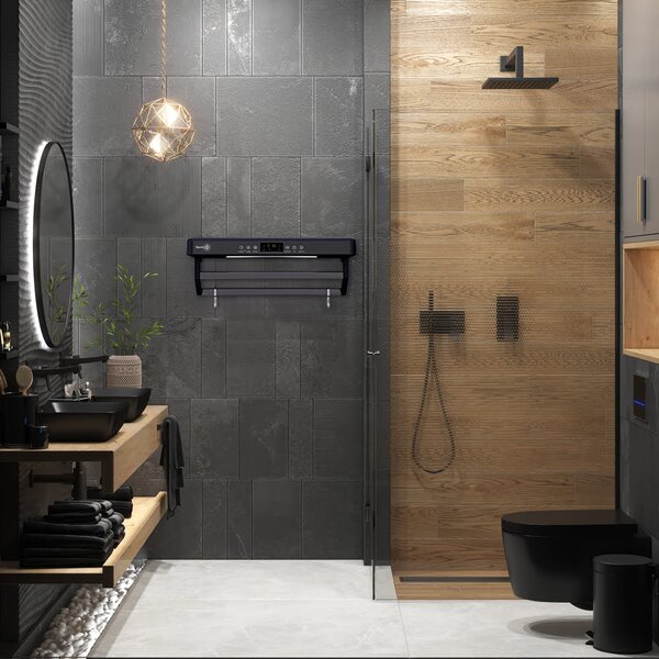 Asciugasalviette Elettrico con Disinfettante UV per Bagno/Cucina, a parete, L60cm, 450W, ElectricSun PREMIUM Nero