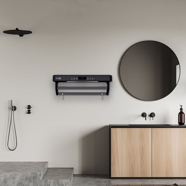 Asciugasalviette Elettrico con Disinfettante UV per Bagno/Cucina, a parete, L60cm, 450W, ElectricSun PREMIUM Nero