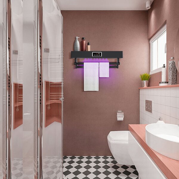 Asciugasalviette Elettrico con Disinfettante UV per Bagno/Cucina, a parete, L60cm, 450W, ElectricSun Standard Nero