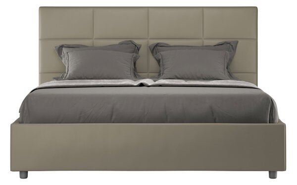 Letto Matrimoniale 160x190 cm con Rete e Contenitore con Alzata Comoda Imbottito in Similpelle Mika Cappuccino