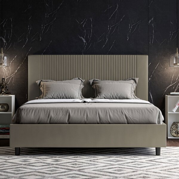 Letto Matrimoniale 160x190 cm con Rete e Contenitore con Testata e Alzata Comoda Imbottito in Similpelle Goya Cappuccino