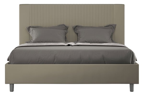 Letto Matrimoniale 160x190 cm con Rete e Contenitore con Testata e Alzata Comoda Imbottito in Similpelle Goya Cappuccino