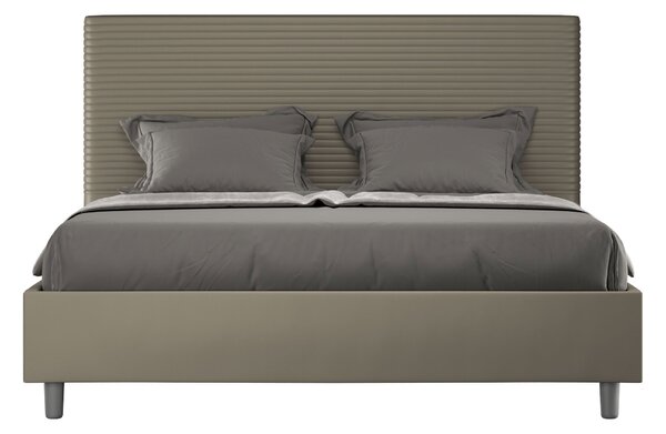 Letto Matrimoniale 160x190 cm con Rete e Contenitore con Testata e Alzata Comoda Imbottito in Similpelle Focus Cappuccino
