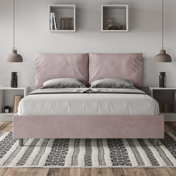 Letto Matrimoniale 160x190 cm con Rete e Contenitore Giroletto con Alzata Comoda Imbottito in Microfibra Antea Glicine